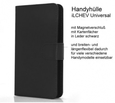 Handyhülle Handyetui iLCHEV Universal - Leder schwarz - Huawei P10 Lite